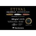 Bloc aquarelle Etival noir Clairefontaine - 300g/m², 10 x 15 cm - 15 feuilles, Bloc collé 1 côté, Fin|Torchon