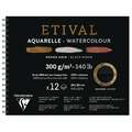 Bloc aquarelle Etival noir Clairefontaine - 300g/m², 24 x 30 cm - 12 feuilles, Bloc à spirale, Fin|Torchon