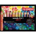 Sets kleurpotloden Stabilo® woody 3 in 1, met slijper, 10 kleuren, set