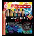 Sets kleurpotloden Stabilo® woody 3 in 1, met slijper, 6 kleuren, set