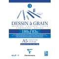 Bloc Dessin à Grain 185 g/m² Clairefontaine, A5, 14,8 cm x 21 cm, 180 g/m², Mat, Bloc collé 1 côté