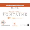 Papier aquarelle Fontaine Clairefontaine (Grain satiné - 300g/m²), 24 x 30 cm - Bloc de 12 feuilles, Collé 1 côté, 1 pièce, Bloc collé 1 côté