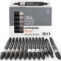 Sets de 12 marqueurs Promarker Brush + blender Winsor & Newton, nuances de gris