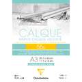 Calque velouté Clairefontaine, 55 g/m², A3, 29,7 cm x 42 cm, 1 pièce, Bloc collé 1 côté 50 feuilles