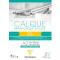 Calque velouté Clairefontaine, 90/95 g/m², A2, 42 cm x 59,4 cm, 1 pièce, Bloc collé 1 côté