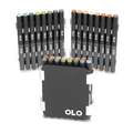 OLO™ | Alcohol Half-Marker ○ brush nib + chisel nib — 16-kleuren CARRY CASE SMALL, Nature