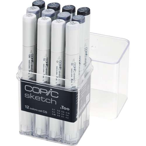 Assortiment de 12 marqueurs gris froid Copic 