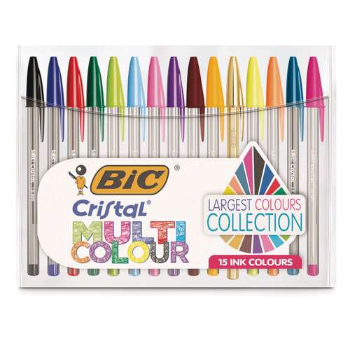 Lot de 15 stylos couleurs assorties Cristal BIC 