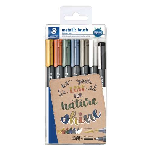 Set  de 6 marqueurs metallic brush & pigment liner 8321 Staedtler 