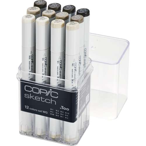 Assortiment de 12 marqueurs gris chaud Copic 