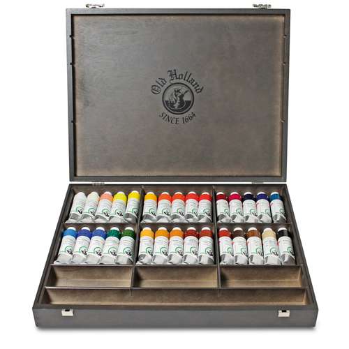 Coffret bois de 30 tubes d'huile extra-fine Old Holland 