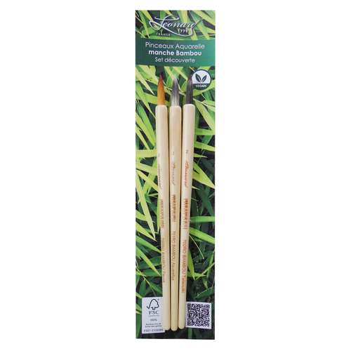 Lot de 3 pinceaux aquarelle bambou Léonard 