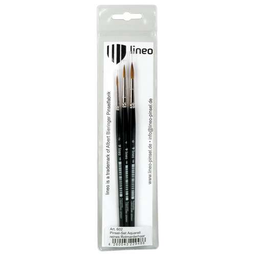 lineo | Serie 190 aquarelpenseel ○ rond & spits ○ roodmarterhaar — 3-set 