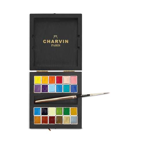 Coffret aquarelle bois plein air noir Charvin 