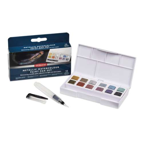 DERWENT | METALLIC WATERCOLOUR paint pan — 12 + 2-reisset 