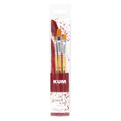 KUM® | School & Art penselen ○ plat ○ 3-set — synthetisch haar 