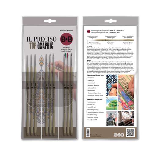 Borciani e Bonazzi | TOP GRAPHIC PRECISO detailpenselen ○ 9-set  — synthetisch haar 