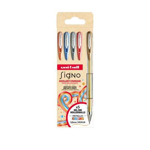 uni-ball SIGNO UM120NM Metallic Gelstifte Set, 5 Farben 