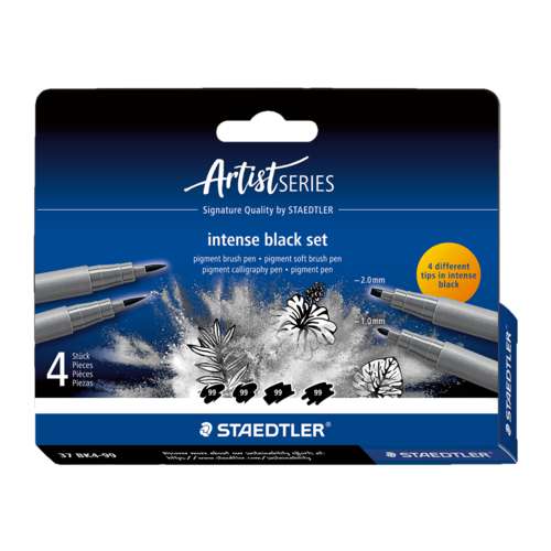 STAEDTLER® | pigment Arts pen Intense Black set — 4 assorted pens 